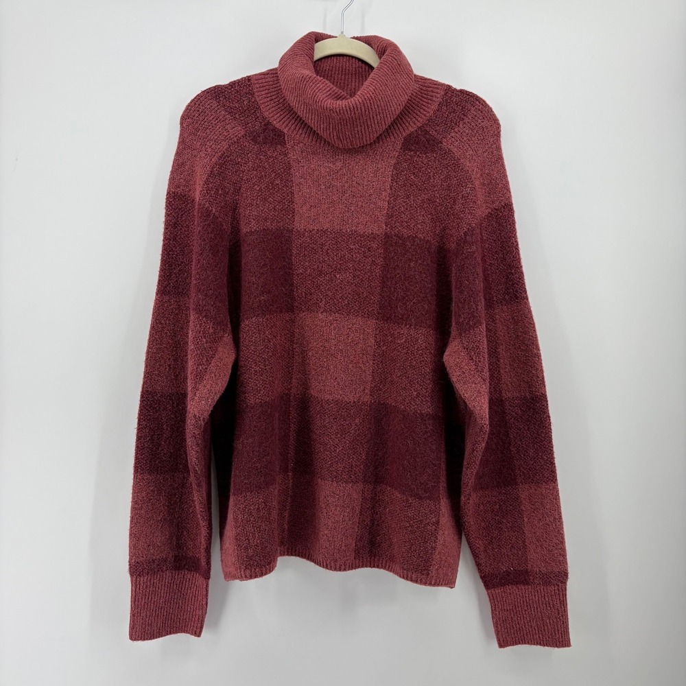 Lee Womens XL Burgundy Plaid Turtleneck Sweater Buffalo Check Knit NEW